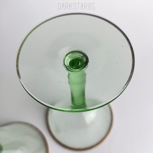 Pair of Vintage Green Gold-Trimmed Small Stemware Glasses - Picture 3 of 8